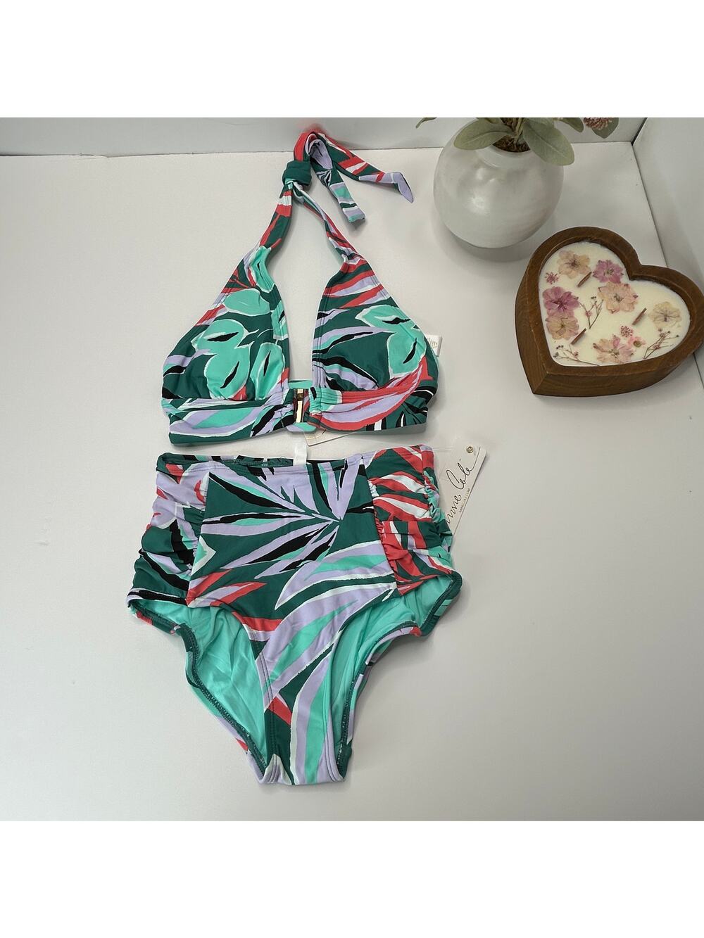 Anne Cole Two Piece Triangle Bikini Top/High Rise Bottoms Women's XS NWT